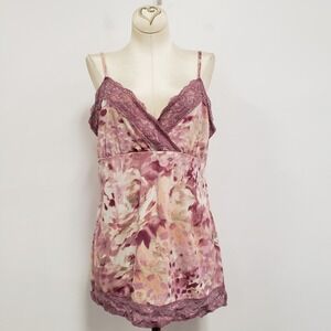 Studio Y Womens Y2K Lace Trim Floral Babydoll Cami Top Size XL Pink Preppy 90S